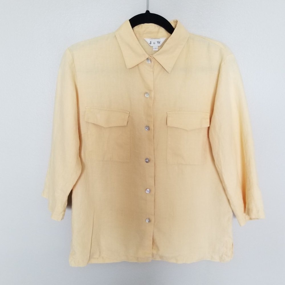 J&W Yellow Linen Short Sleeve Button Down Shirt